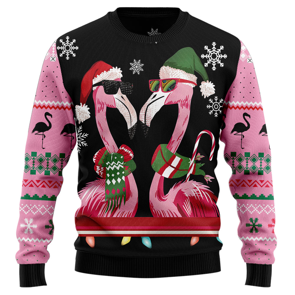 Festive Flamingo Santa Hat Ugly Christmas Sweater