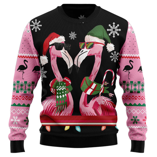 Festive Flamingo Santa Hat Ugly Christmas Sweater