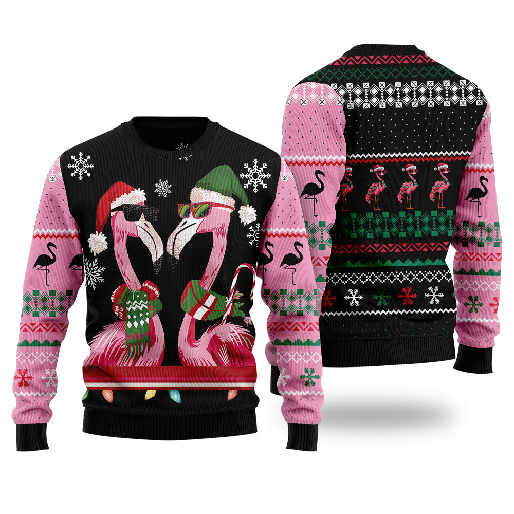 Festive Flamingo Santa Hat Ugly Christmas Sweater