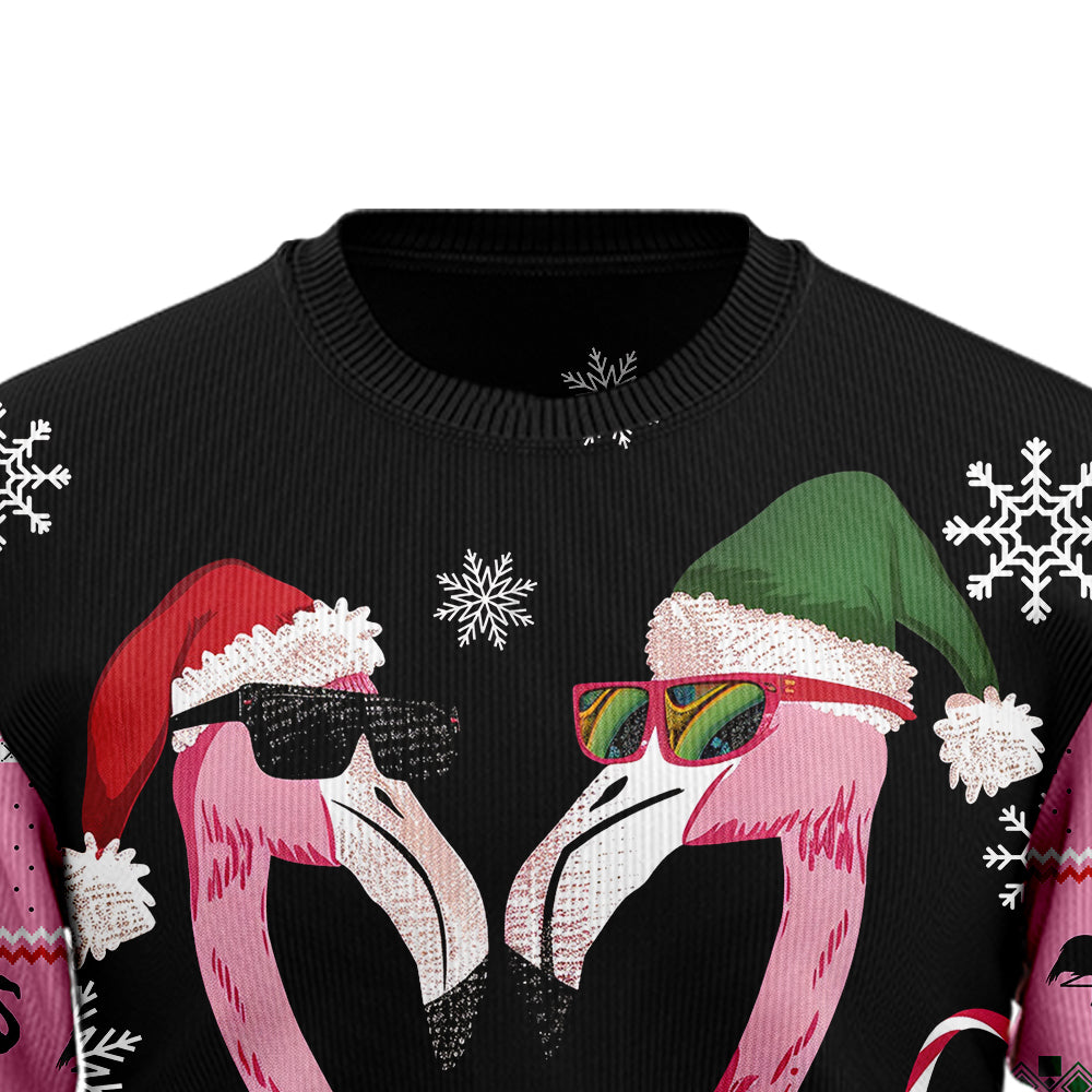Festive Flamingo Santa Hat Ugly Christmas Sweater