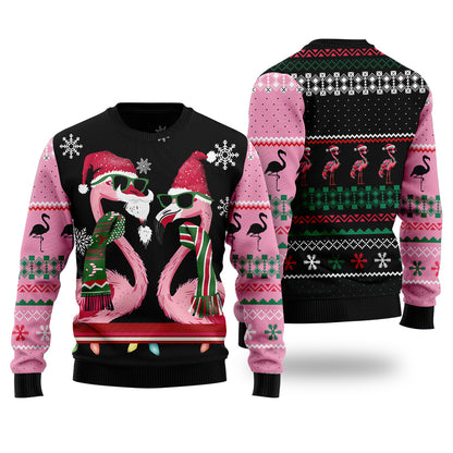 Festive Tropical Flamingo Couple Ugly Christmas Sweater