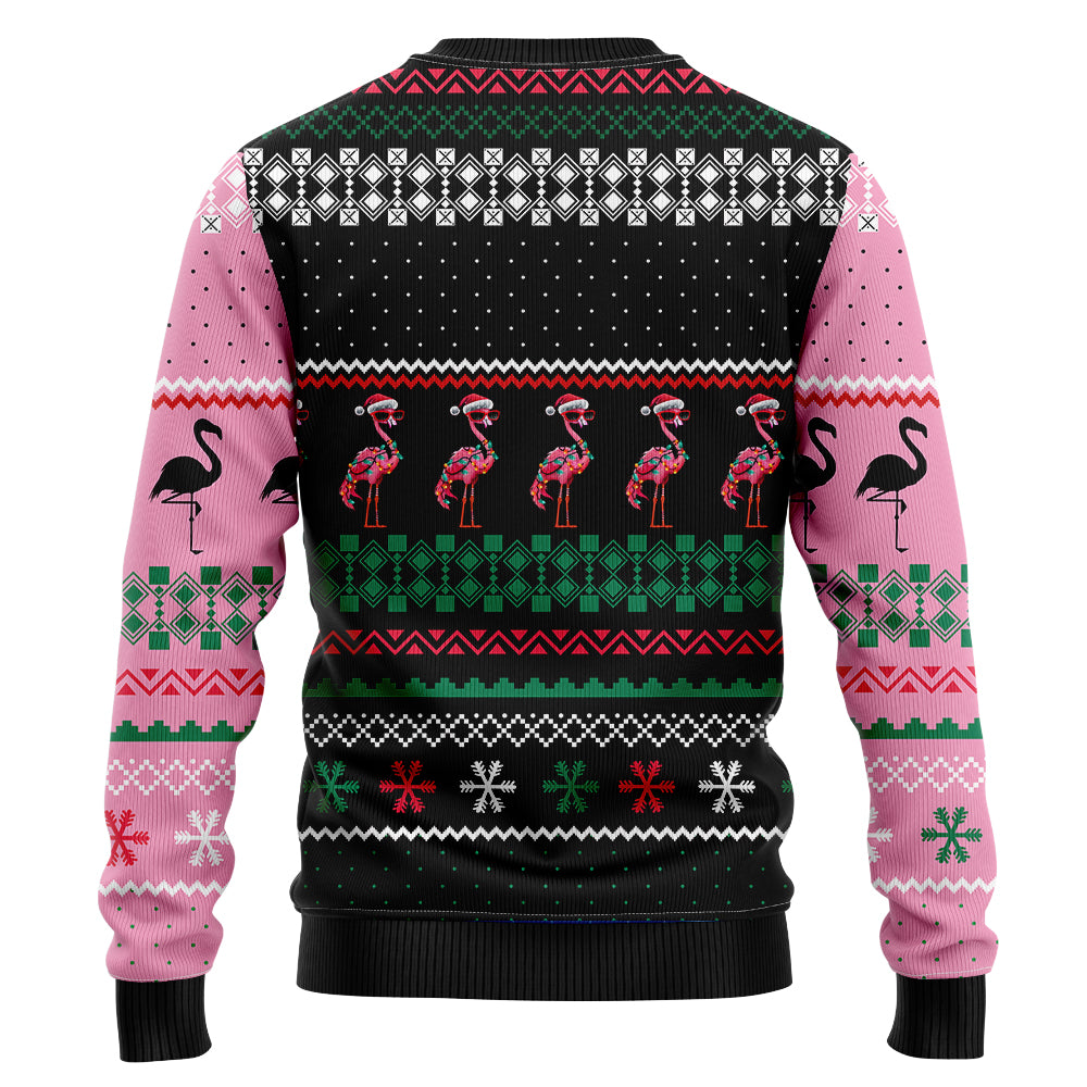 Festive Tropical Flamingo Couple Ugly Christmas Sweater