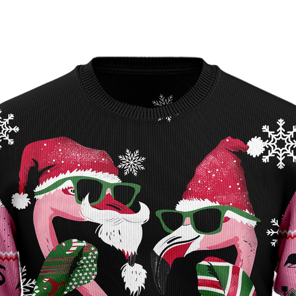 Festive Tropical Flamingo Couple Ugly Christmas Sweater