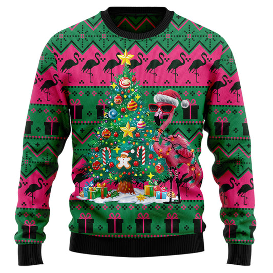 Festive Flamingo Christmas Tree Ugly Sweater