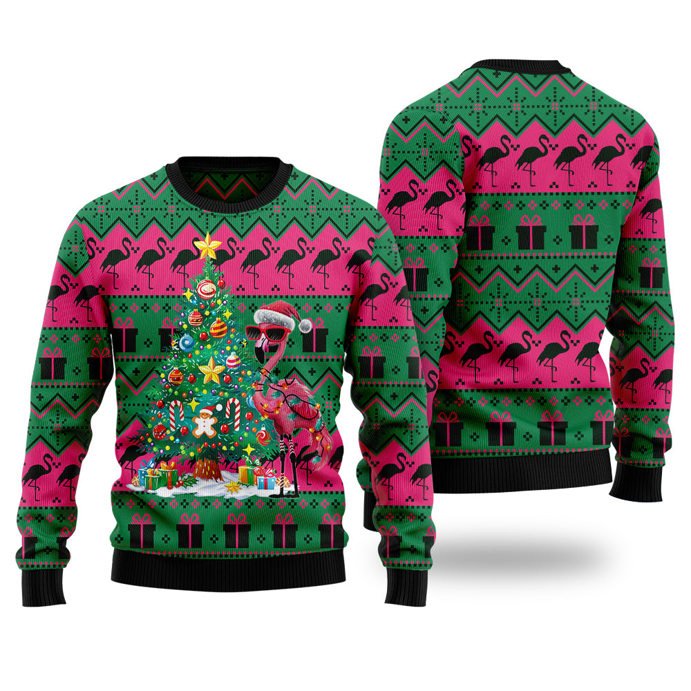 Festive Flamingo Christmas Tree Ugly Sweater