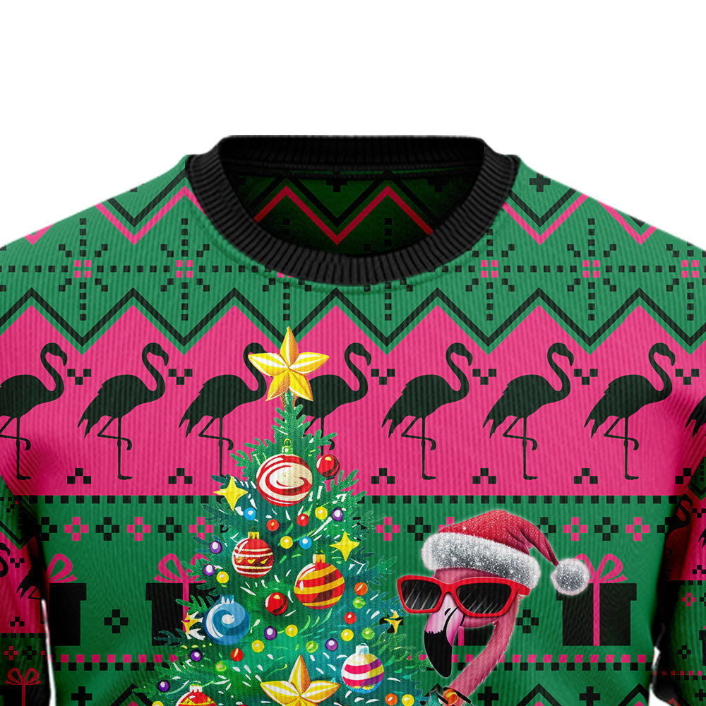Festive Flamingo Christmas Tree Ugly Sweater