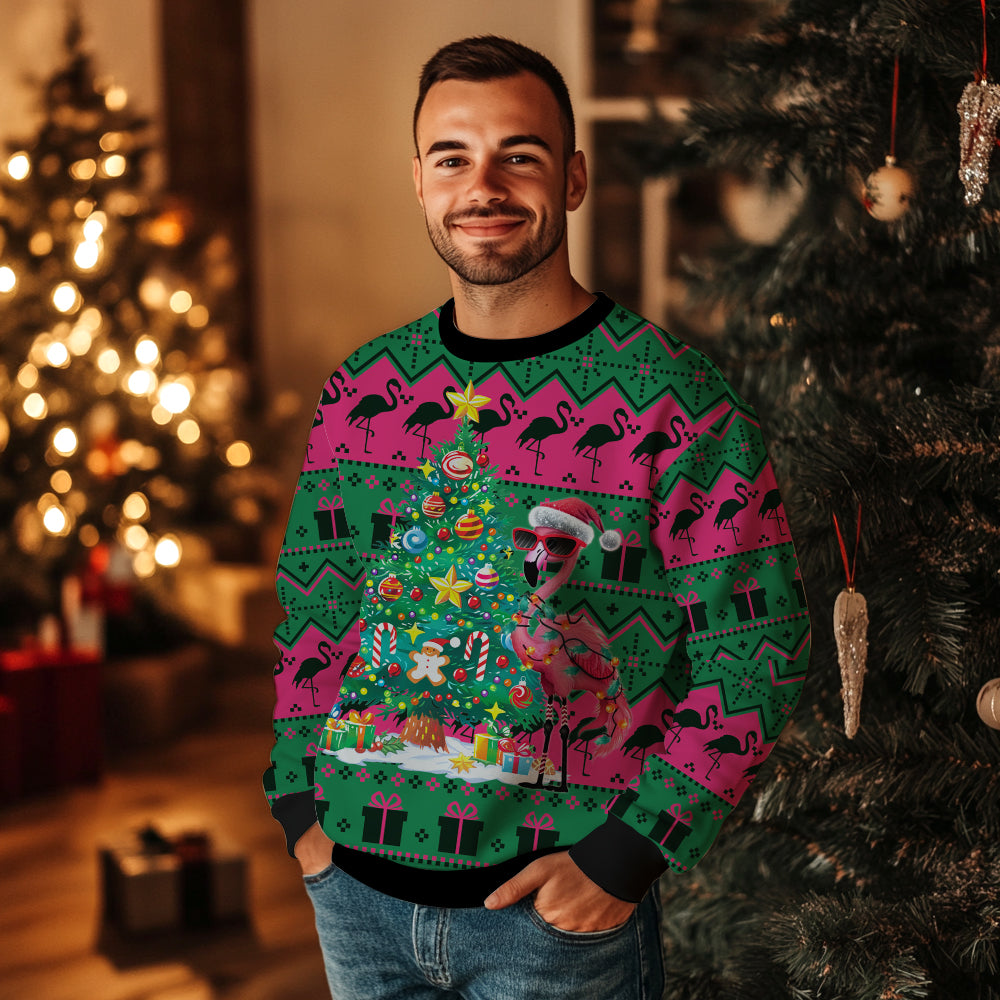 Festive Flamingo Christmas Tree Ugly Sweater