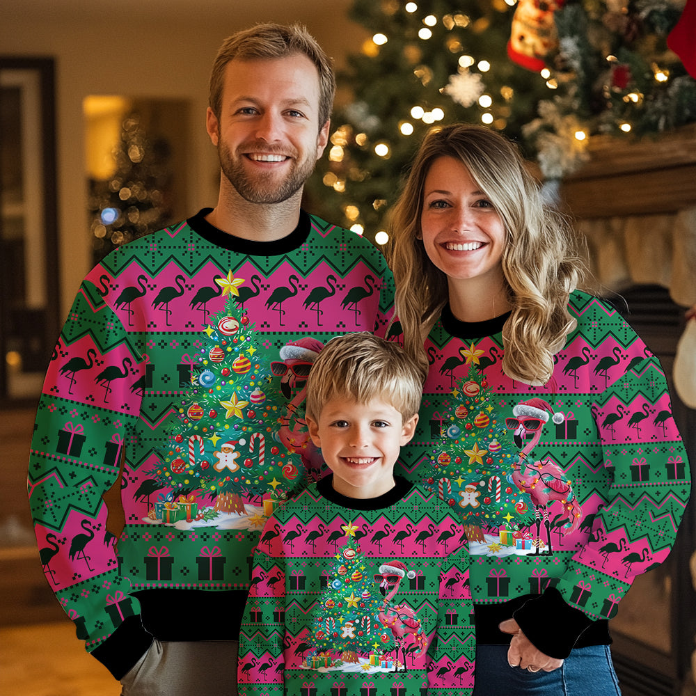 Festive Flamingo Christmas Tree Ugly Sweater