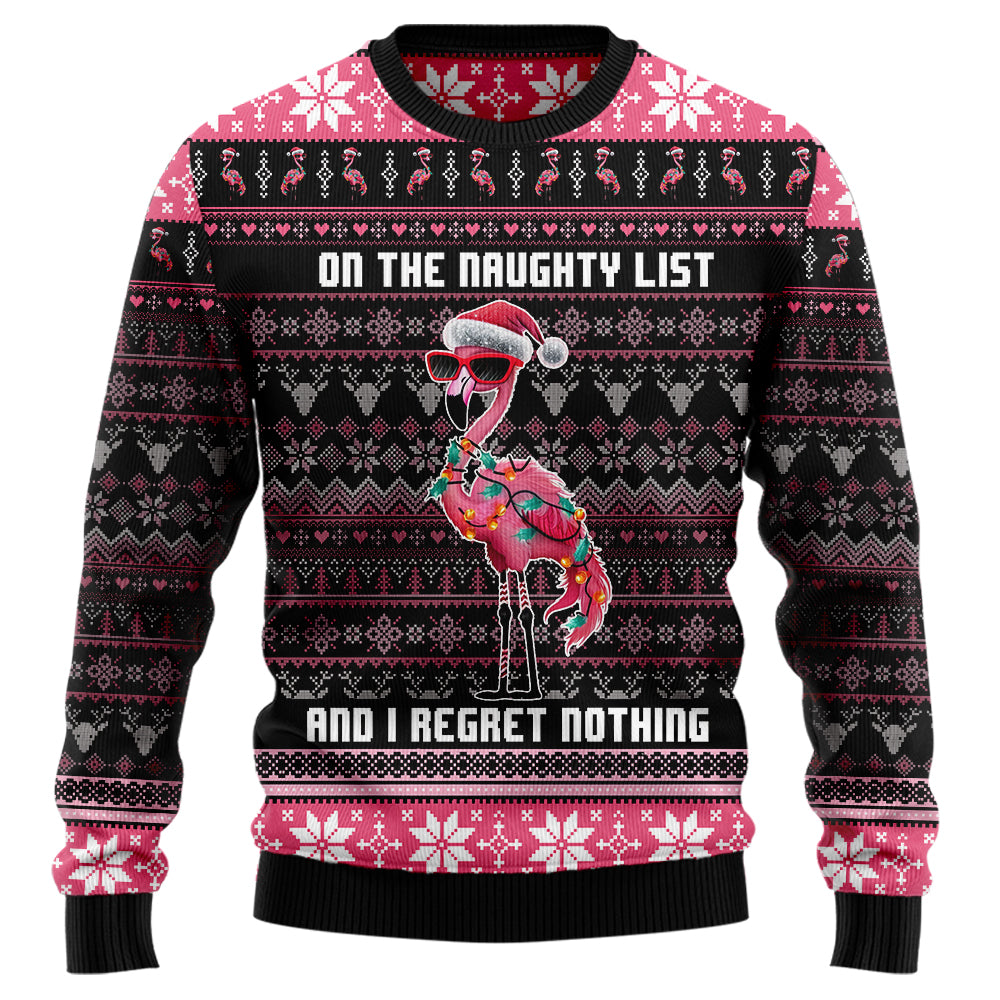 Funny Naughty List Flamingo Ugly Christmas Sweater