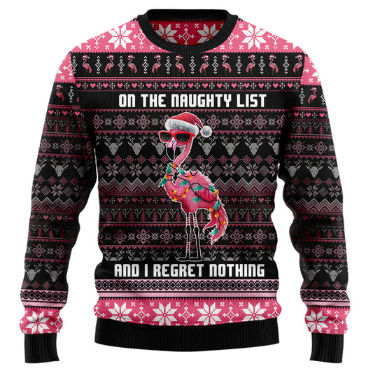 Funny Naughty List Flamingo Ugly Christmas Sweater