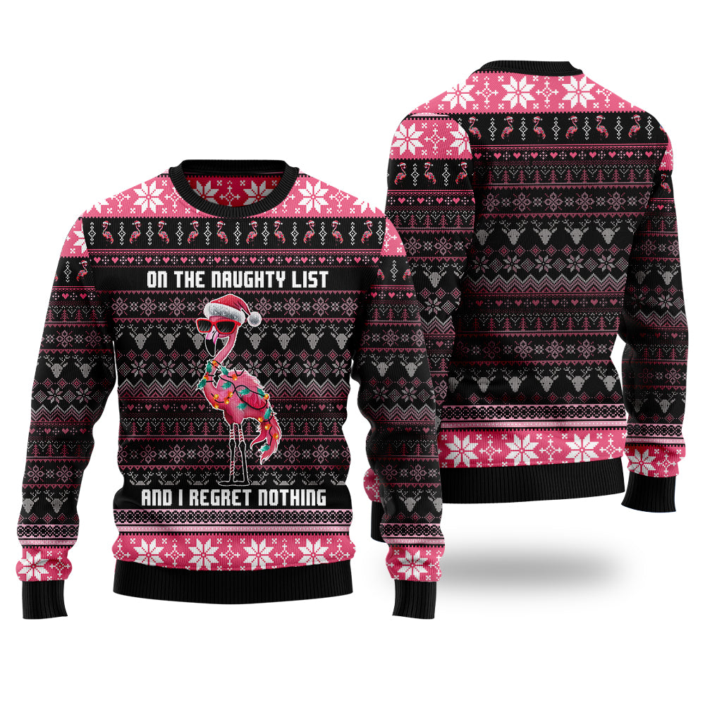 Funny Naughty List Flamingo Ugly Christmas Sweater