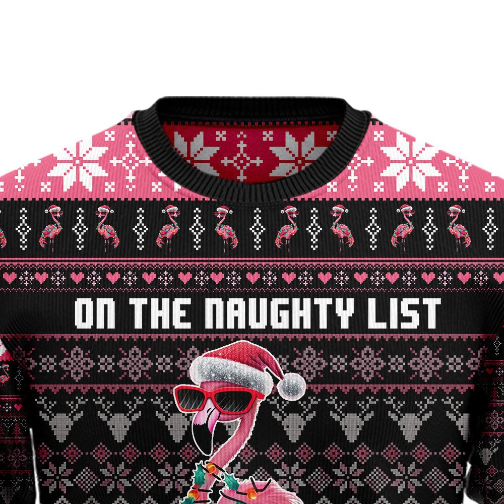 Funny Naughty List Flamingo Ugly Christmas Sweater