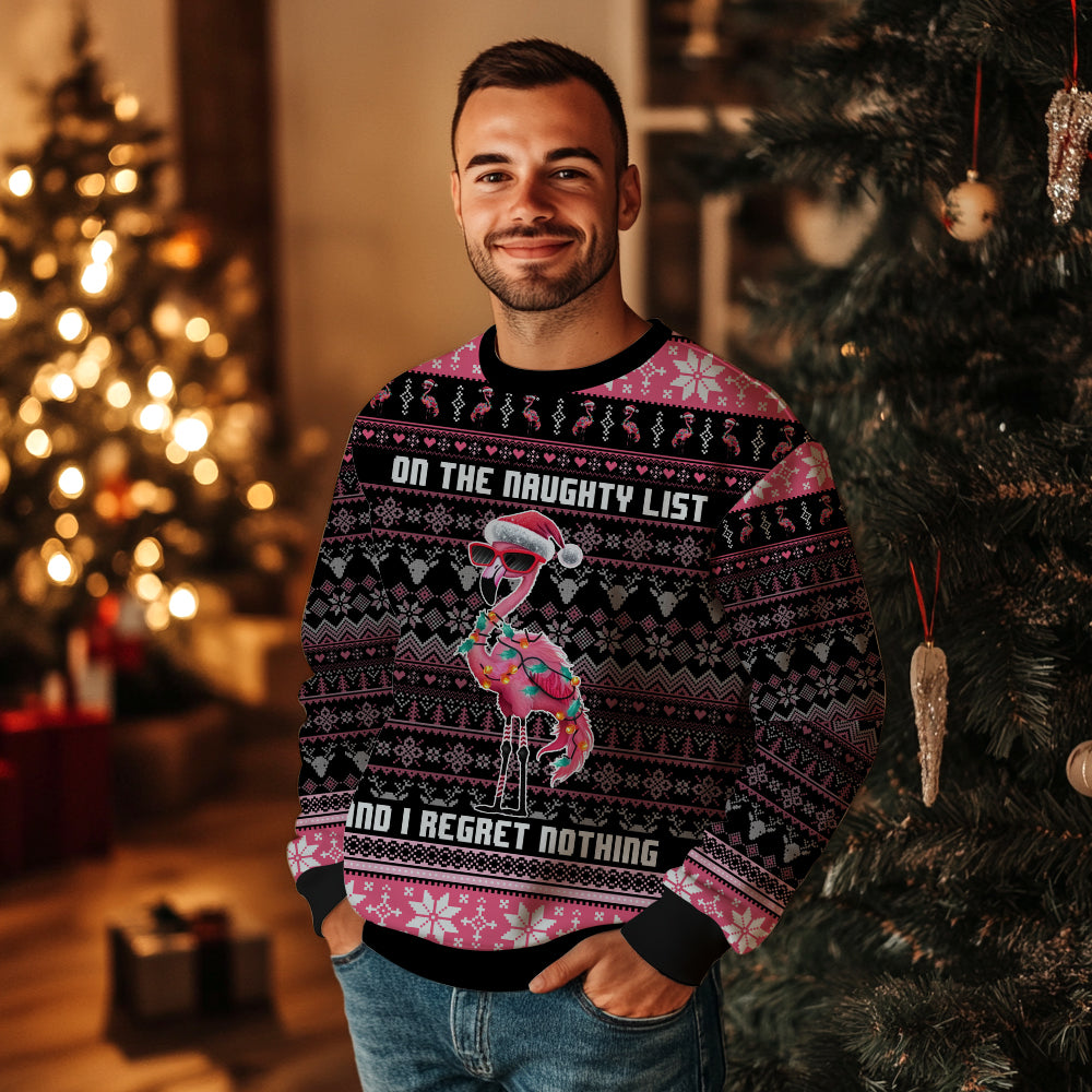 Funny Naughty List Flamingo Ugly Christmas Sweater