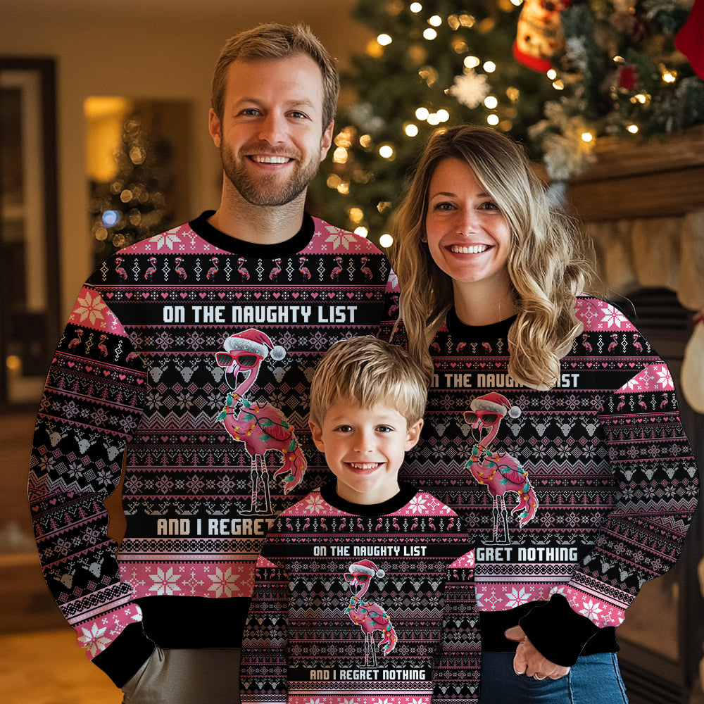 Funny Naughty List Flamingo Ugly Christmas Sweater