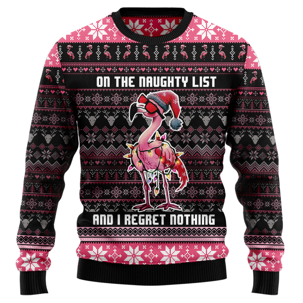 On The Naughty List Flamingo Ugly Christmas Sweater