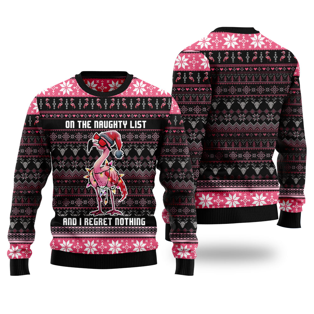 On The Naughty List Flamingo Ugly Christmas Sweater