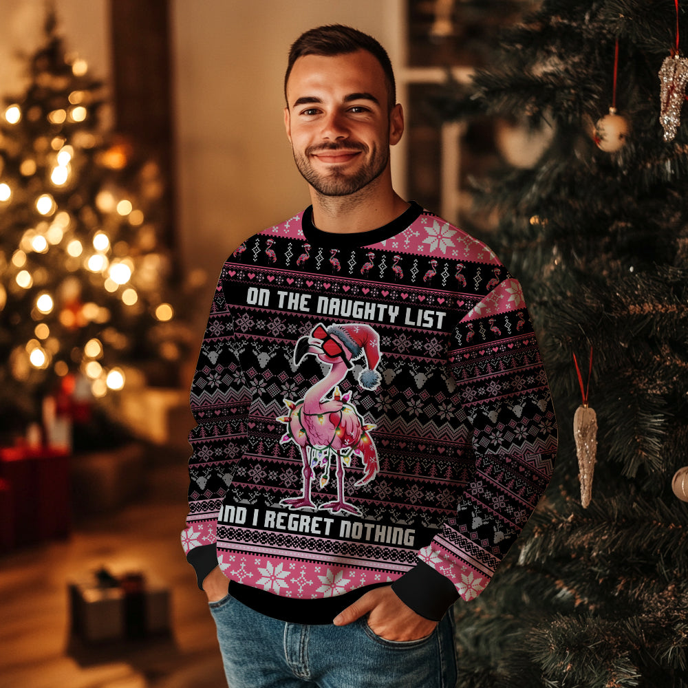 On The Naughty List Flamingo Ugly Christmas Sweater