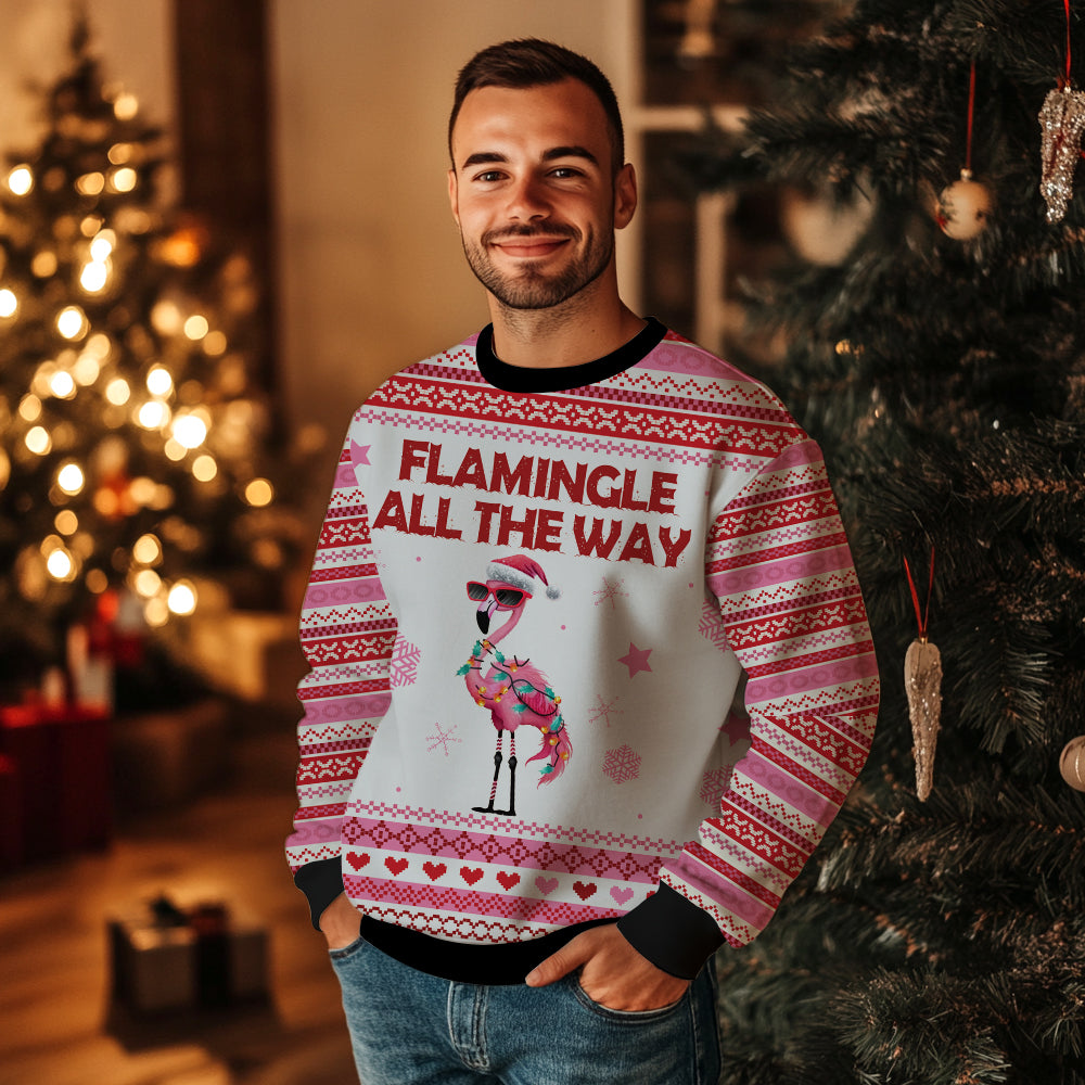 Flamingle All The Way Christmas Flamingo Ugly Sweater