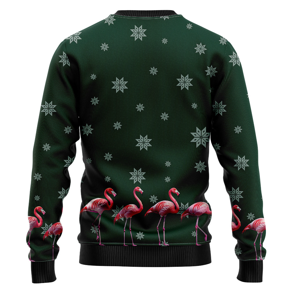 Merry Flockin Christmas Flamingo Ugly Sweater, Funny Pink Bird Holiday Sweatshirt, Novelty Xmas Pullover Men Women