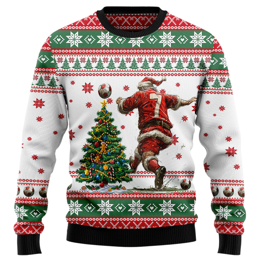Santa Playing Soccer Ugly Christmas Sweater