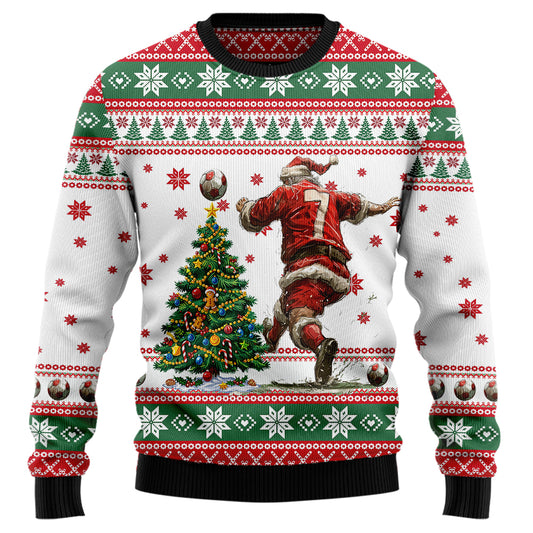 Santa Playing Soccer Ugly Christmas Sweater