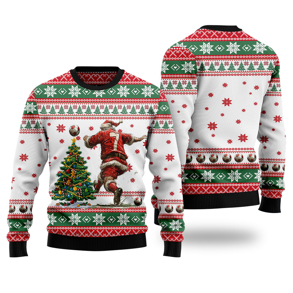 Santa Playing Soccer Ugly Christmas Sweater
