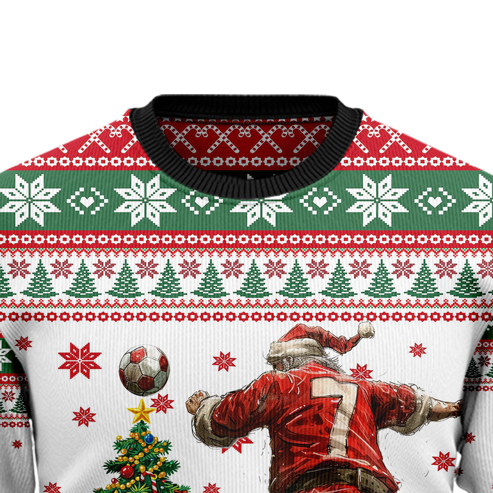 Santa Playing Soccer Ugly Christmas Sweater