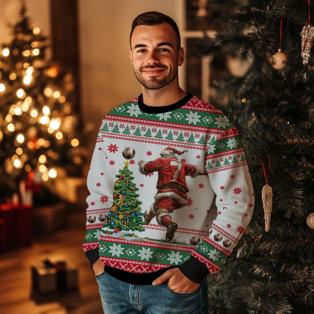 Santa Playing Soccer Ugly Christmas Sweater