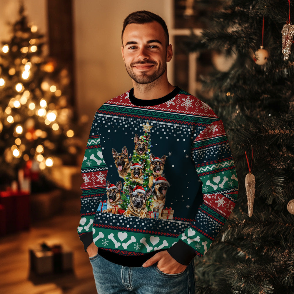 German Shepherd Christmas Tree Ugly Christmas Sweater