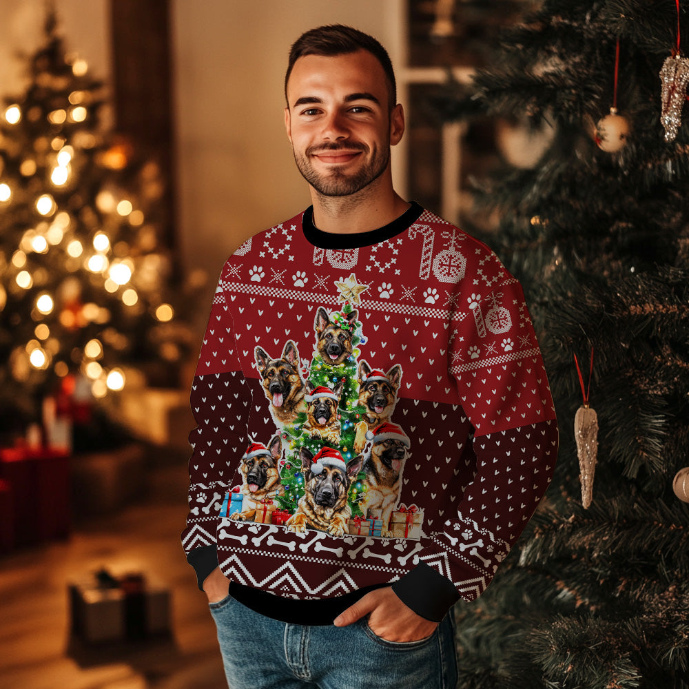 German Shepherd Ugly Christmas Sweater, Funny Dog Holiday Sweatshirt, Cute Xmas Party Pullover for Men & Women