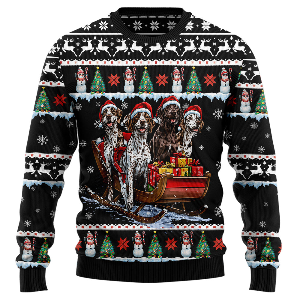 German Shorthaired Pointer Ugly Christmas Sweater, Funny Dog Sleigh Holiday Sweatshirt, Cute Xmas Party Pullover Men Women