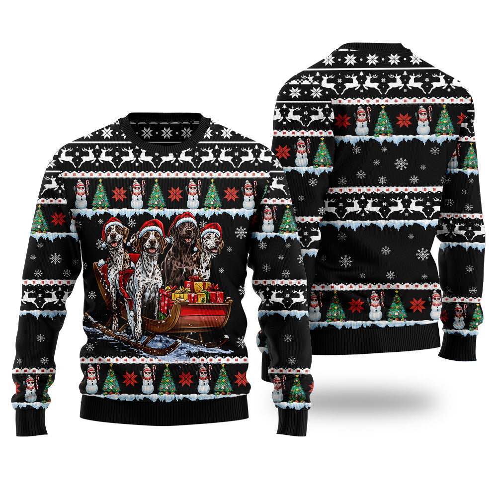 German Shorthaired Pointer Ugly Christmas Sweater, Funny Dog Sleigh Holiday Sweatshirt, Cute Xmas Party Pullover Men Women