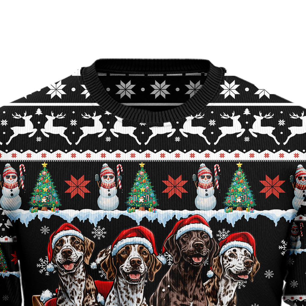 German Shorthaired Pointer Ugly Christmas Sweater, Funny Dog Sleigh Holiday Sweatshirt, Cute Xmas Party Pullover Men Women