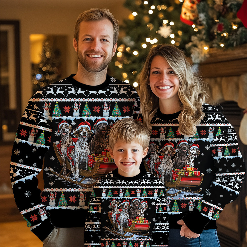 German Shorthaired Pointer Ugly Christmas Sweater, Funny Dog Sleigh Holiday Sweatshirt, Cute Xmas Party Pullover Men Women