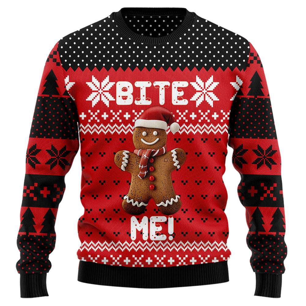 Bite Me Gingerbread Man Ugly Christmas Sweater