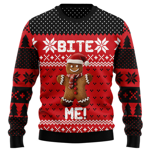 Bite Me Gingerbread Man Ugly Christmas Sweater