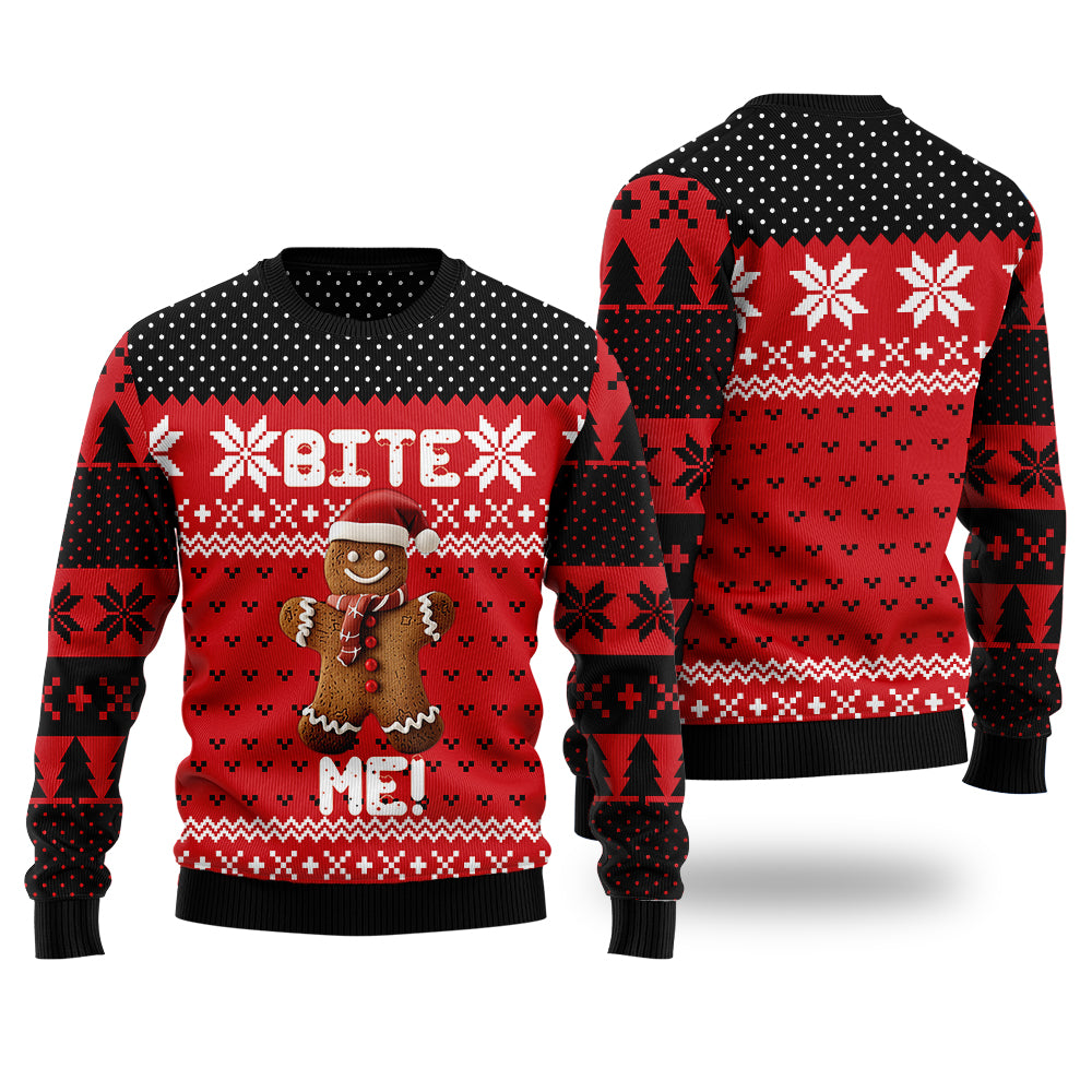 Bite Me Gingerbread Man Ugly Christmas Sweater