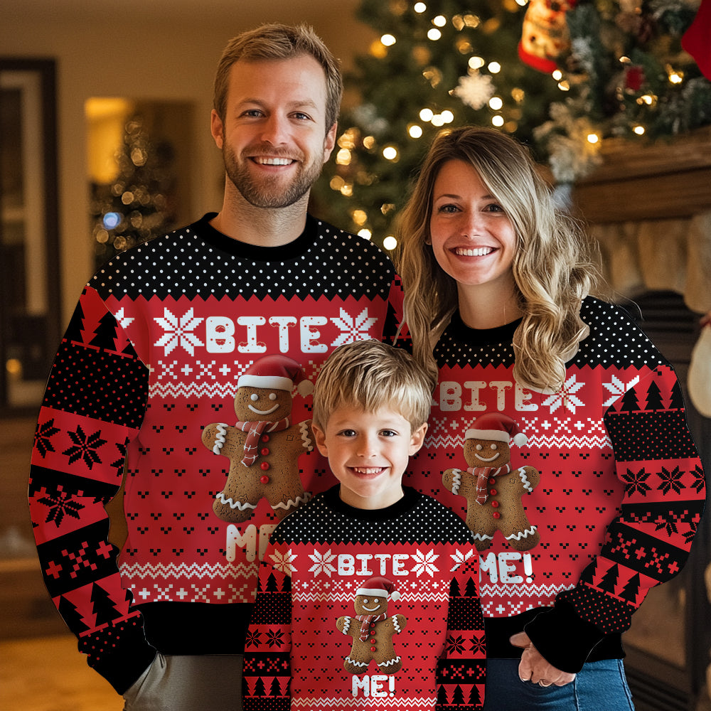 Bite Me Gingerbread Man Ugly Christmas Sweater