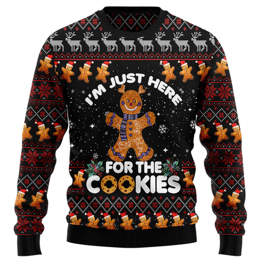 "I'm Just Here For The Cookies" Gingerbread Ugly Christmas Sweater