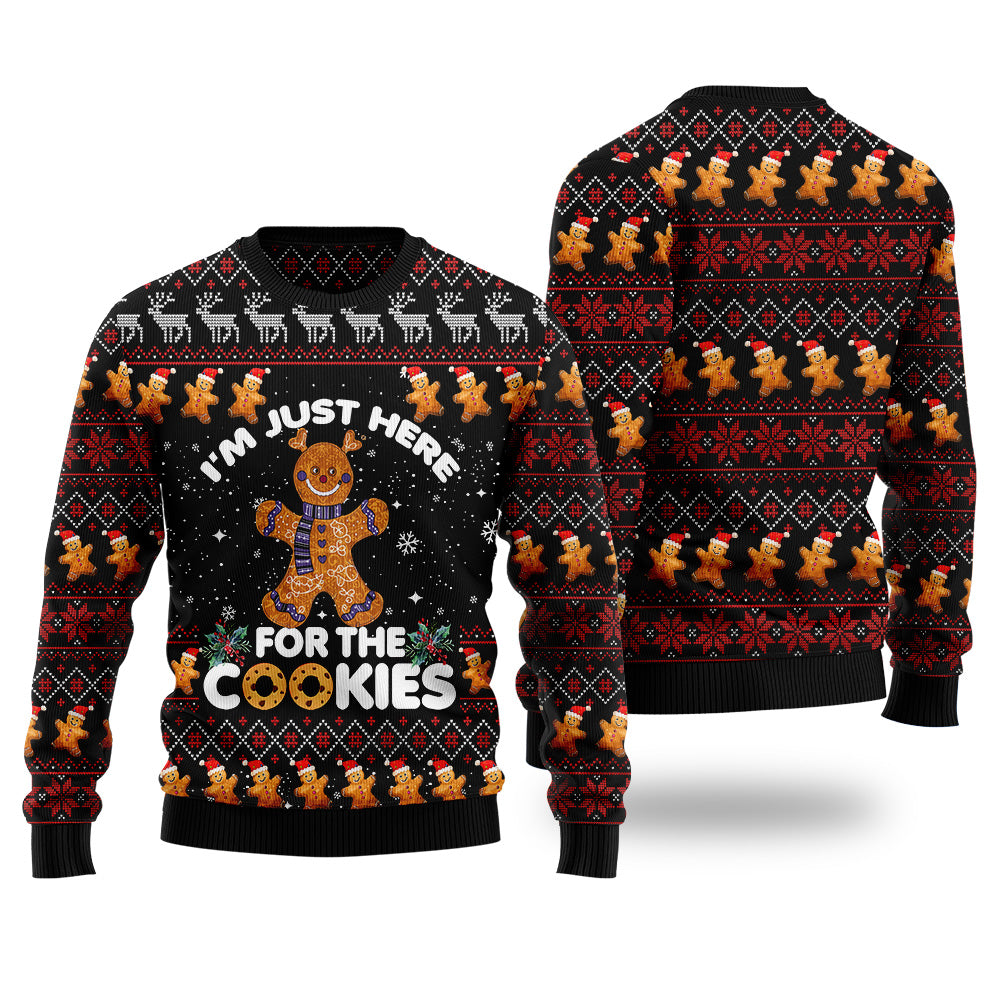 "I'm Just Here For The Cookies" Gingerbread Ugly Christmas Sweater