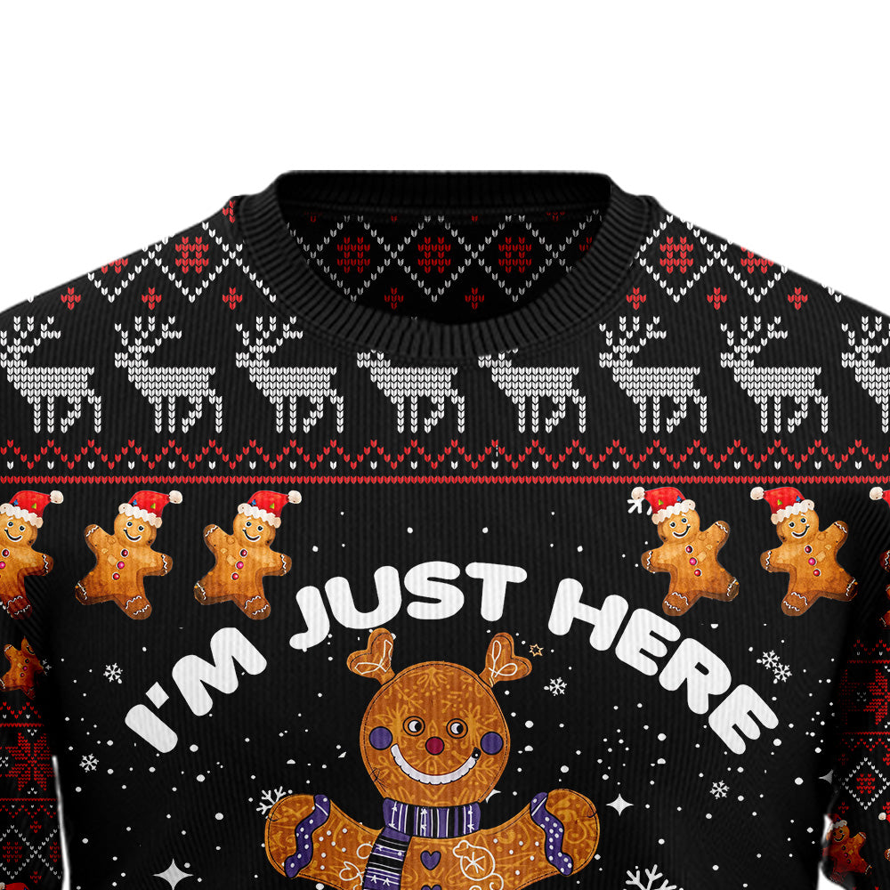 "I'm Just Here For The Cookies" Gingerbread Ugly Christmas Sweater