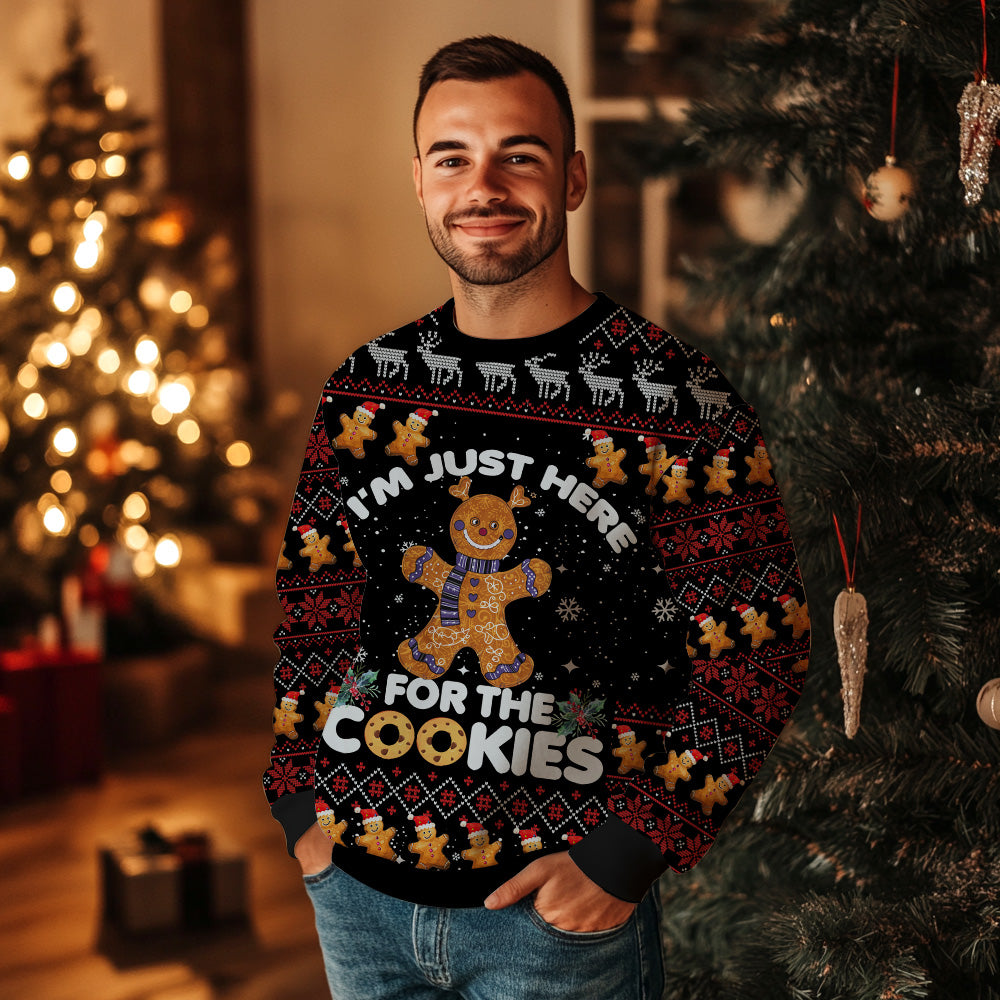 "I'm Just Here For The Cookies" Gingerbread Ugly Christmas Sweater
