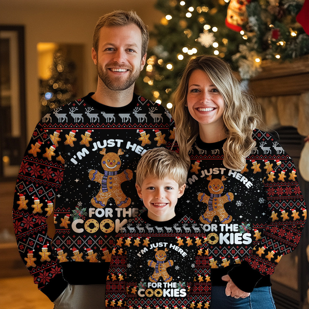 "I'm Just Here For The Cookies" Gingerbread Ugly Christmas Sweater