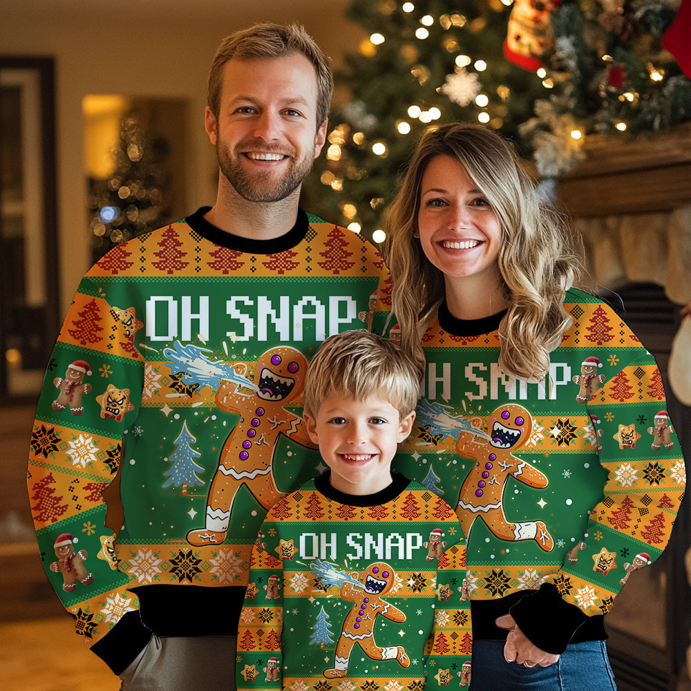 Funny Oh Snap Gingerbread Man Ugly Christmas Sweater, 3D Broken Cookie Holiday Sweatshirt, Humor Xmas Jumper