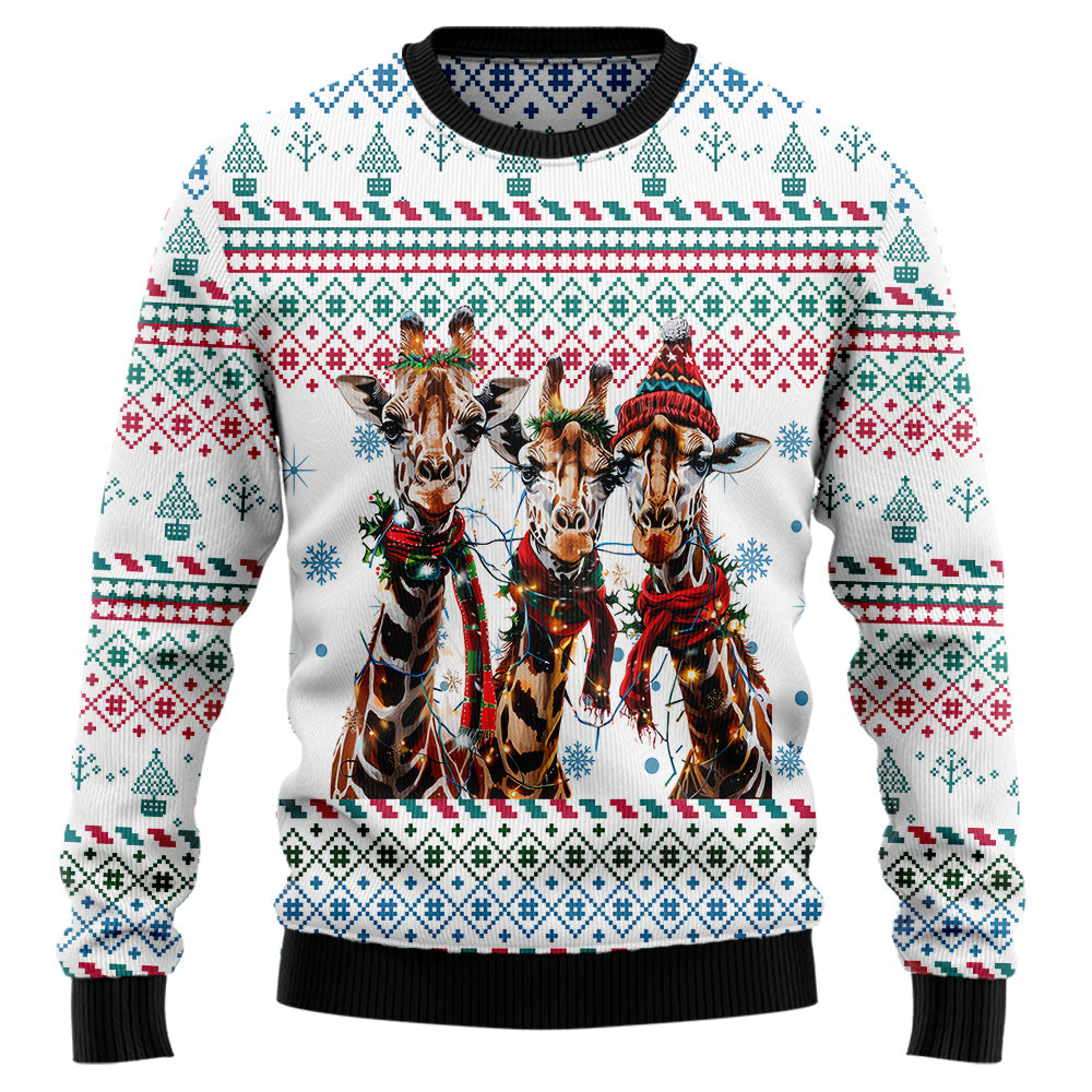 Giraffe Ugly Christmas Sweater, Funny Safari Animal Holiday Sweatshirt, Cute Xmas Party Pullover for Men & Women