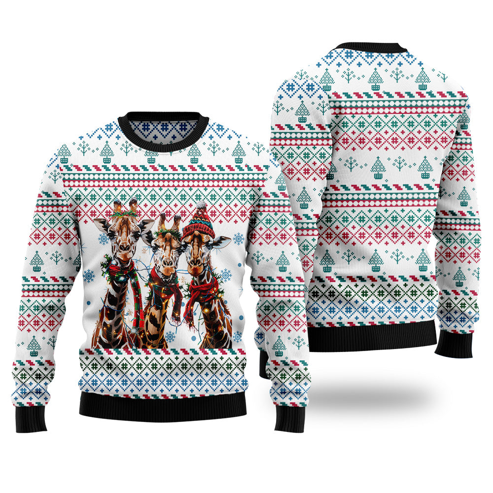 Giraffe Ugly Christmas Sweater, Funny Safari Animal Holiday Sweatshirt, Cute Xmas Party Pullover for Men & Women