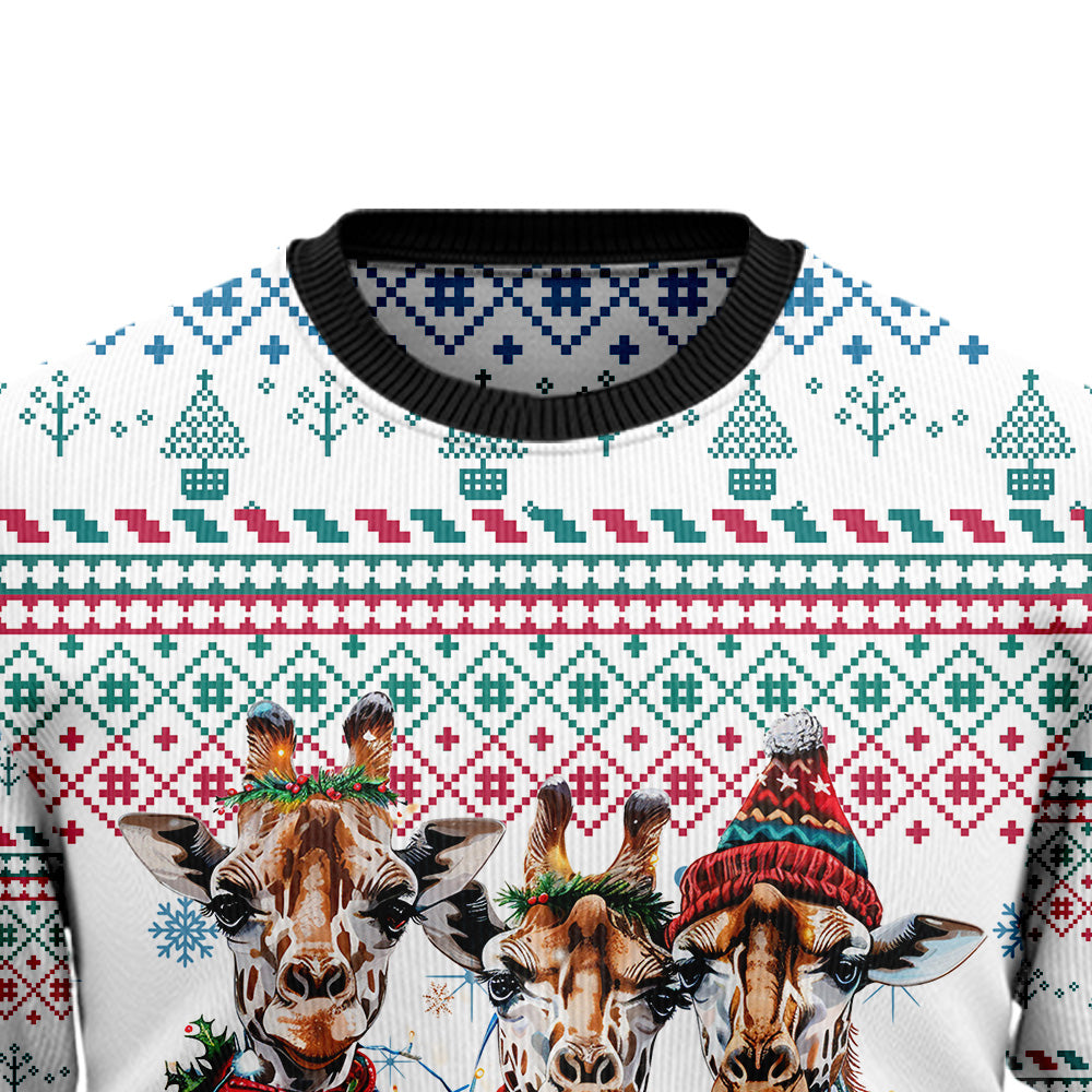 Giraffe Ugly Christmas Sweater, Funny Safari Animal Holiday Sweatshirt, Cute Xmas Party Pullover for Men & Women