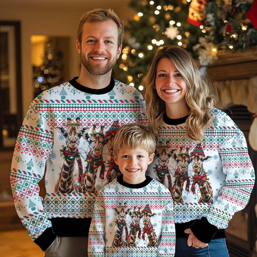 Giraffe Ugly Christmas Sweater, Funny Safari Animal Holiday Sweatshirt, Cute Xmas Party Pullover for Men & Women