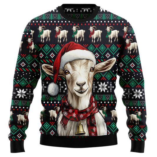 Festive Goat in Santa Hat Ugly Christmas Sweater