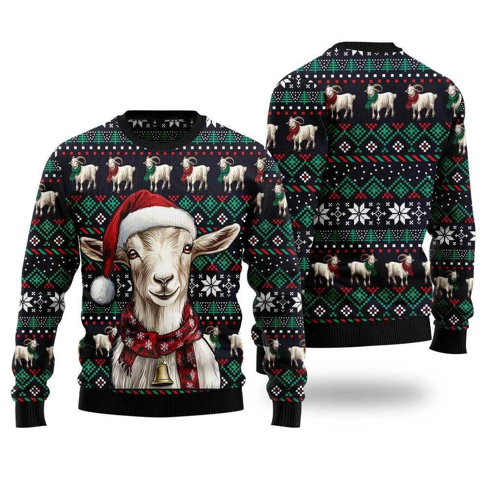 Festive Goat in Santa Hat Ugly Christmas Sweater